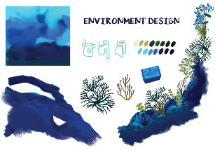 Projekt graficzny środowiska morskiego, roślinność, kolorystyka